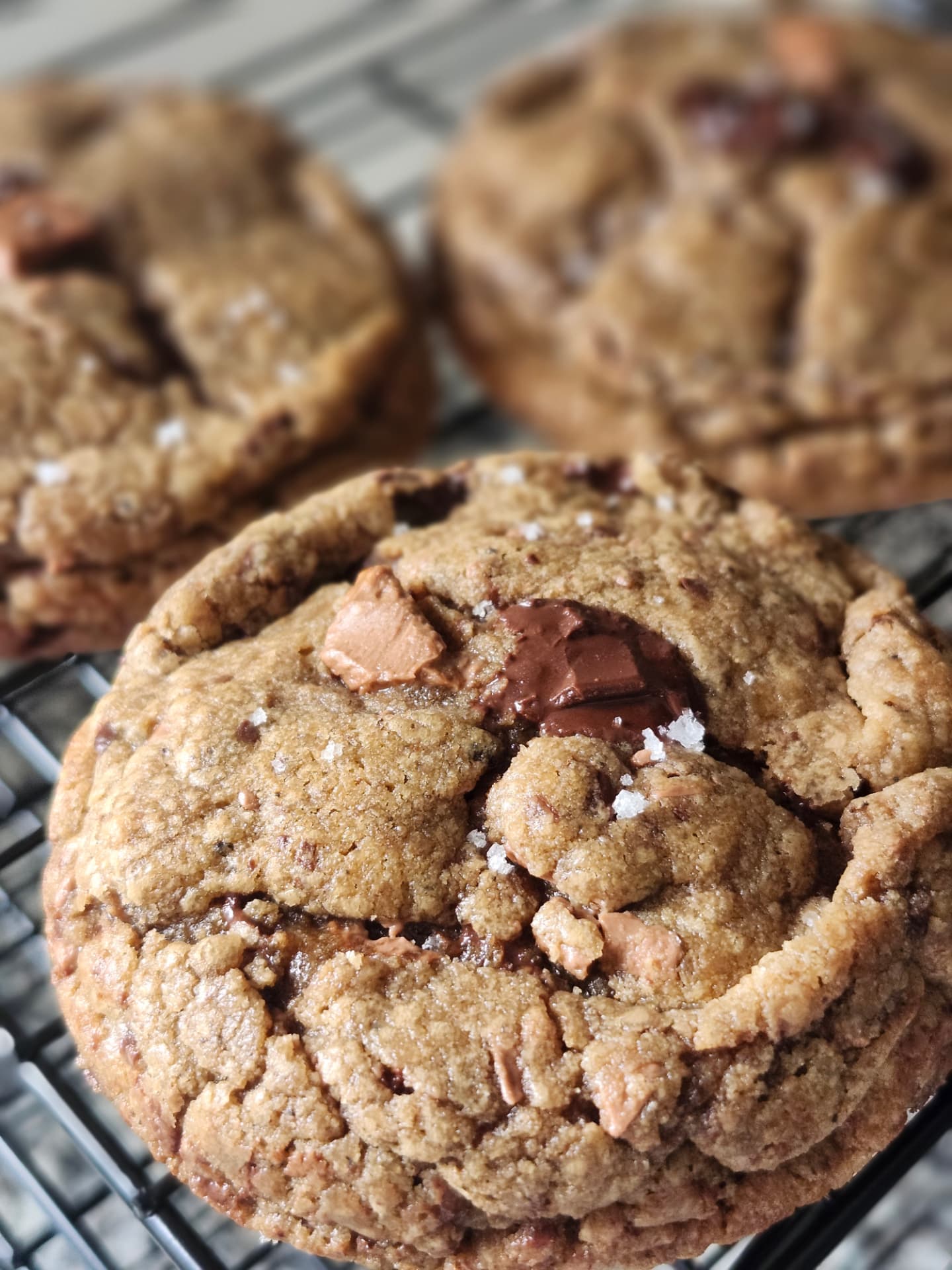 Stack of browned butter chocolate chunk cookies